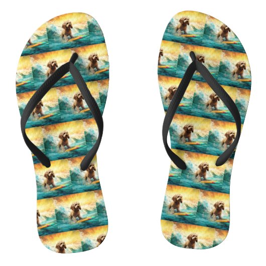 Cockapoo Beach Surfen Schilderij Teenslippers (Voetbed)