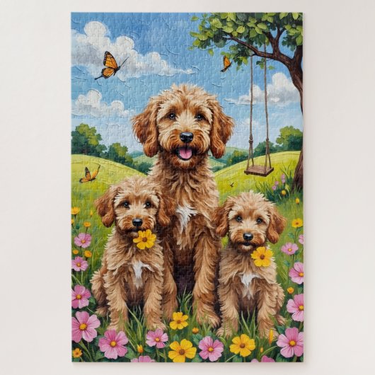 Cockapoo Boterbloemwei Kunst Legpuzzel (Verticaal)