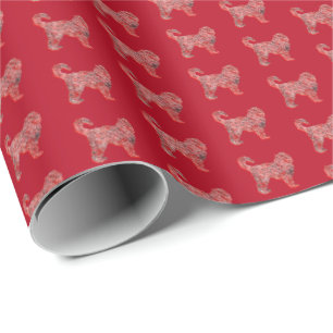 Cockapoo Christmas Dog Schattige Silhouette Rood Cadeaupapier
