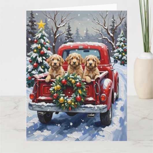 Cockapoo Christmas Red Truck Holiday Kaart (Voorkant)