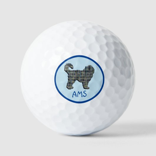 Cockapoo Cute Dog Silhouette Monogram Grid Blue Golfballen (Voorkant)