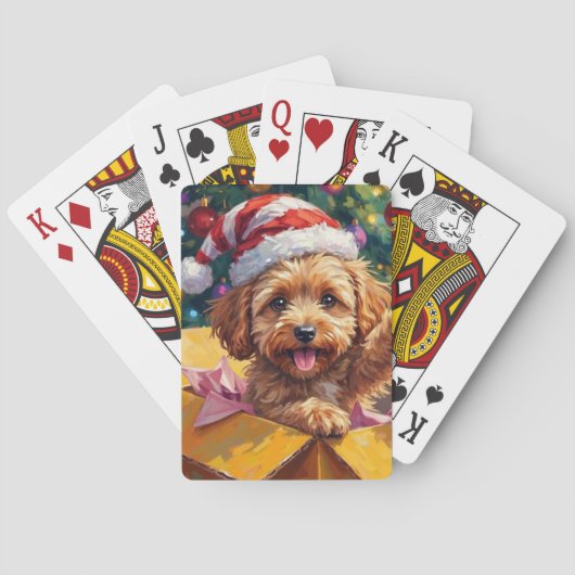 Cockapoo Dog Christmas Gift Box Surprise Pokerkaarten (Achterkant)
