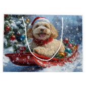 Cockapoo Dog in Sledge Laat het Sneeuw Kerstmis Groot Cadeauzakje (Achterkant)