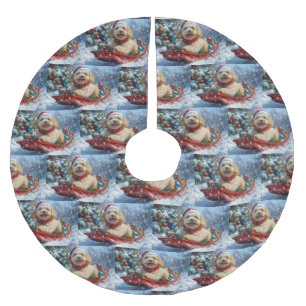 Cockapoo Dog in Sledge Laat het Sneeuw Kerstmis Kerstboom Rok