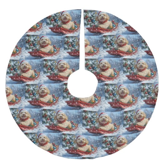 Cockapoo Dog in Sledge Laat het Sneeuw Kerstmis Kerstboom Rok (Voorkant)