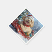 Cockapoo Dog in Sledge Laat het Sneeuw Kerstmis Servet (Hoek)