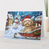 Cockapoo Dog in Sleigh Sneeuw Kerstmis Kaart (Voorkant)