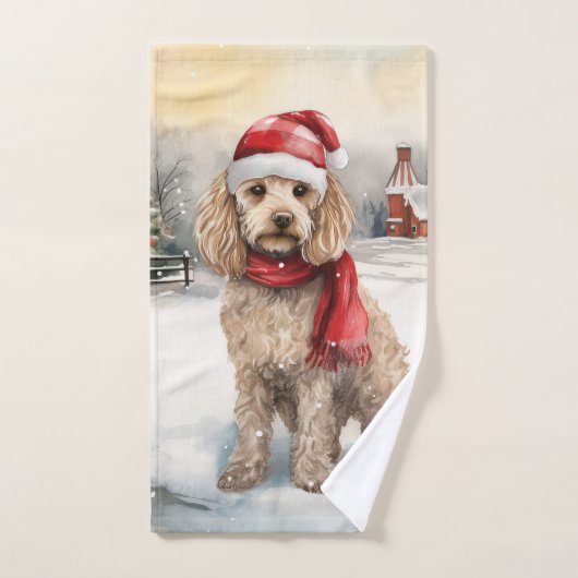 Cockapoo Dog in Snow Christmas (Serviette à main)
