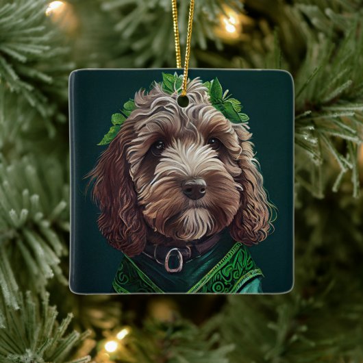Cockapoo Dog in St. Patrick's Day Dress Keramisch Ornament (Boom)