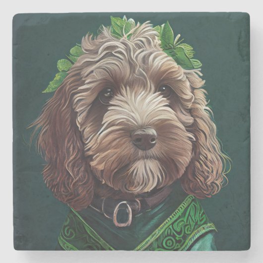 Cockapoo Dog in St. Patrick's Day Dress Stenen Onderzetter (Voorkant)