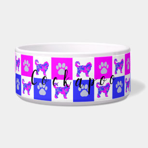 Cockapoo Dog & Paw Hot Pink & Blue Pet Bowl Voerbakje