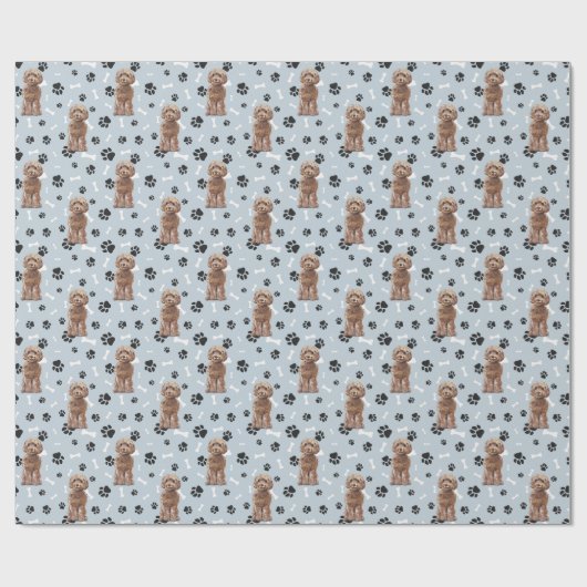 Cockapoo Dog Paw Print Pattern op Silver Blue Cadeaupapier (Vlak)