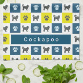 Cockapoo Dog & Paw Yellow & Blue Grid Theedoek (Gevouwen)