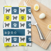 Cockapoo Dog & Paw Yellow & Blue Grid Theedoek (Quarter Fold)