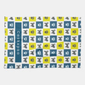 Cockapoo Dog & Paw Yellow & Blue Grid Theedoek (Horizontaal)