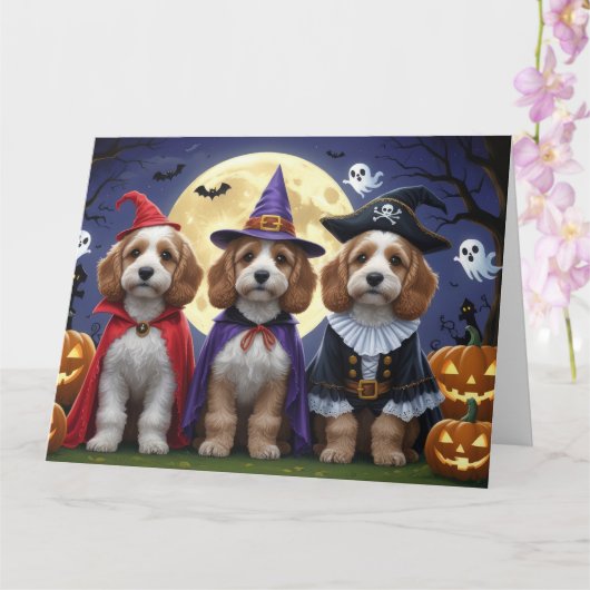 Cockapoo Dog Pumpkin Halloween Grappig Kaart (Orchidee)