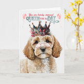 Cockapoo Dog Queen voor Dag Grappige Verjaardag Kaart (Gele Bloem)