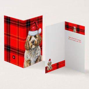 Cockapoo Dog Red Black Plaid Kerstvakantie Kaart