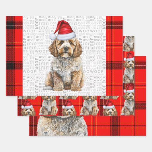 Cockapoo Dog Red Holiday Plaid Christmas Inpakpapier Vel (Set)