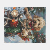 Cockapoo Dog Riding Motorfiets Kerstmis Fleece Deken (Voorkant (Horizontaal))