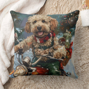 Cockapoo Dog Riding Motorfiets Kerstmis Kussen