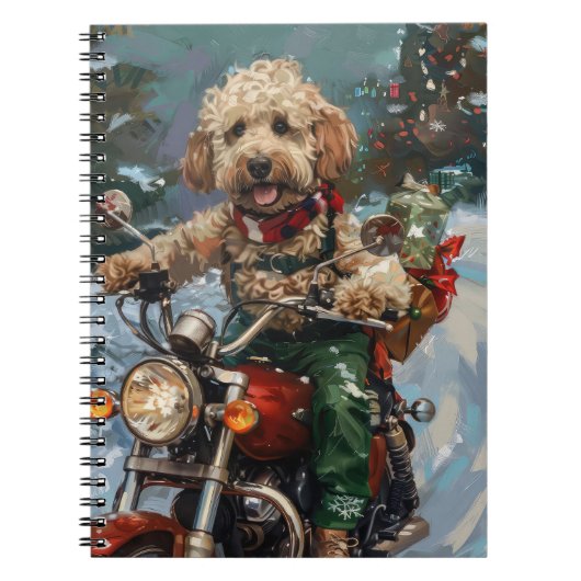 Cockapoo Dog Riding Motorfiets Kerstmis Notitieboek (Voorkant)