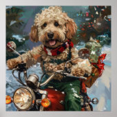 Cockapoo Dog Riding Motorfiets Kerstmis Poster (Voorkant)