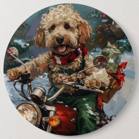 Cockapoo Dog Riding Motorfiets Kerstmis Ronde Button 6,0 Cm (Voorkant)