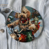 Cockapoo Dog Riding Motorfiets Kerstmis Ronde Button 6,0 Cm (In situ)