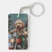 Cockapoo Dog Riding Motorfiets Kerstmis Sleutelhanger (achterkant)