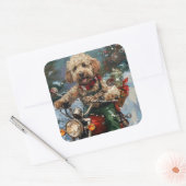 Cockapoo Dog Riding Motorfiets Kerstmis Vierkante Sticker (Envelop)