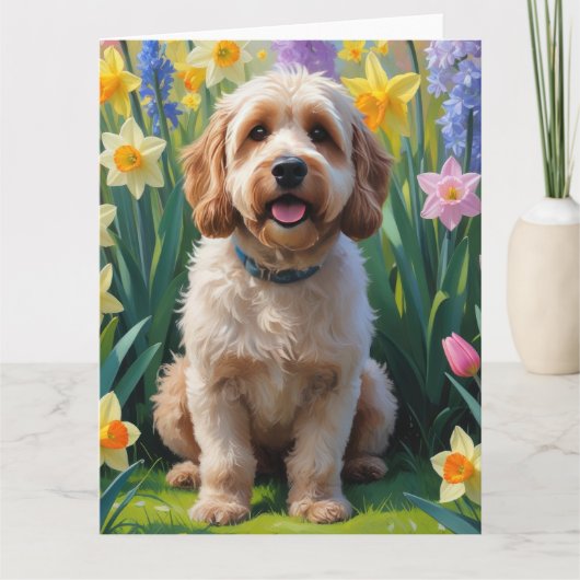 Cockapoo Dog Spring Bloemen Schilderen Kaart (Voorkant)