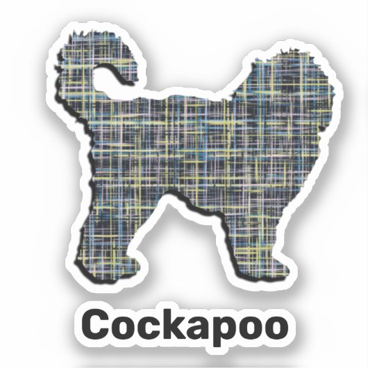 Cockapoo Dog Yellow & Black Grid Line Cut Sticker (Voorkant)