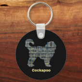 Cockapoo Dog Yellow & Black Grid Line Sleutelhanger (Voorkant)