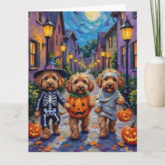 Cockapoo Dogs Trick-or-Treating Halloween kostuum Kaart (Voorkant)
