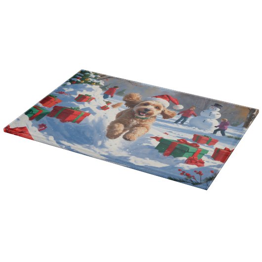 Cockapoo hardlopen in de sneeuw met kerst Pet Snijplank (Hoek)