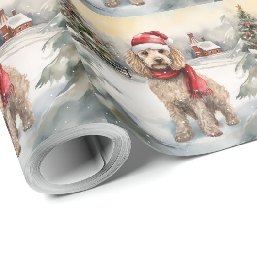 Cockapoo-hond in de sneeuw met Kerstmis  Cadeaupapier (Rol Hoek)