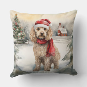 Cockapoo-hond in de sneeuw met Kerstmis  Kussen