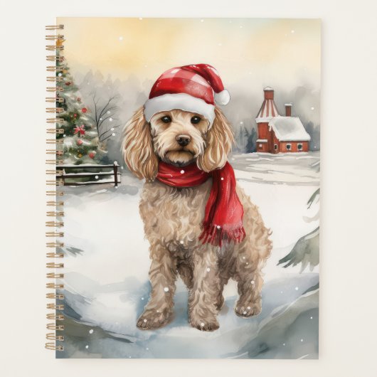 Cockapoo-hond in de sneeuw met Kerstmis  Planner (Voorkant)