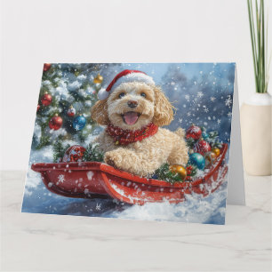Cockapoo-hond in slee laat het sneeuwen Kerstmis Kaart