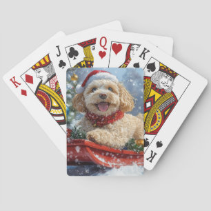 Cockapoo-hond in slee laat het sneeuwen Kerstmis Pokerkaarten