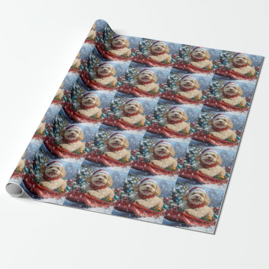 Cockapoo-hond in slee Let it Snow Kerstmis Cadeaupapier (Uitgerold)