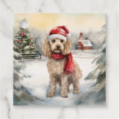 Cockapoo Hond in Sneeuw Kerstmis Bedankjes Labels (Voorkant)