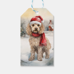 Cockapoo Hond in Sneeuw Kerstmis Cadeaulabel