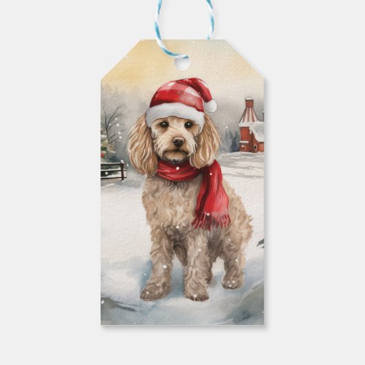 Cockapoo Hond in Sneeuw Kerstmis Cadeaulabel (Achterkant)