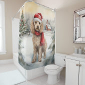 Cockapoo Hond in Sneeuw Kerstmis Douchegordijn (In situ)