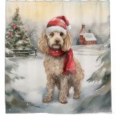 Cockapoo Hond in Sneeuw Kerstmis Douchegordijn (Voorkant)