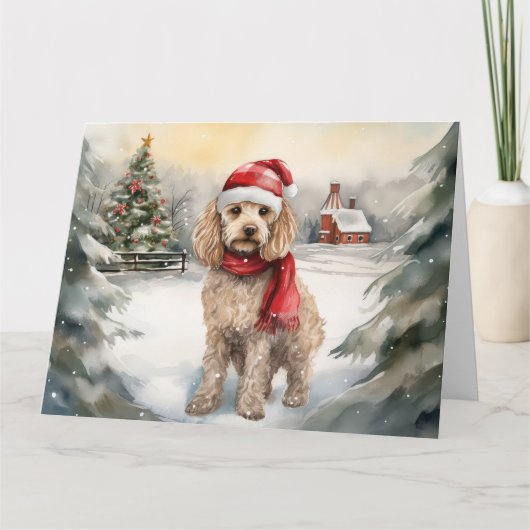 Cockapoo Hond in Sneeuw Kerstmis Kaart (Voorkant)