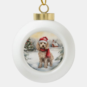 Cockapoo Hond in Sneeuw Kerstmis Keramische Bal Ornament