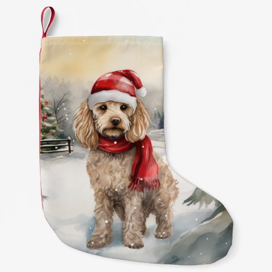 Cockapoo Hond in Sneeuw Kerstmis Kleine Kerstsok (Voorkant)